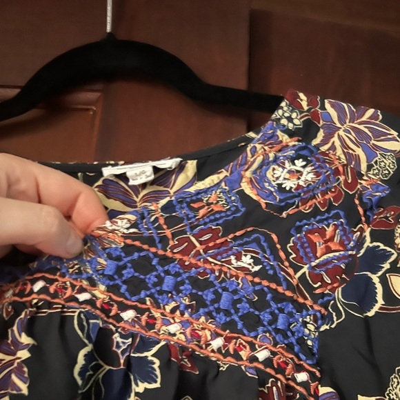 BLL black flower tropical bohemian long sleeve top women’s large - Picture 7 of 8